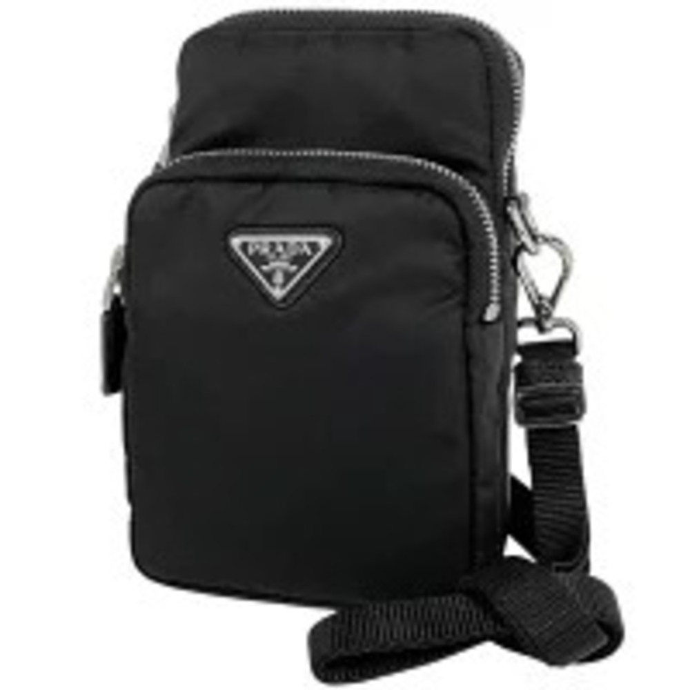 Prada Plate Shoulder Bag Phone Neck Clutch Tessuto Nero Black - Picture 1 of 6